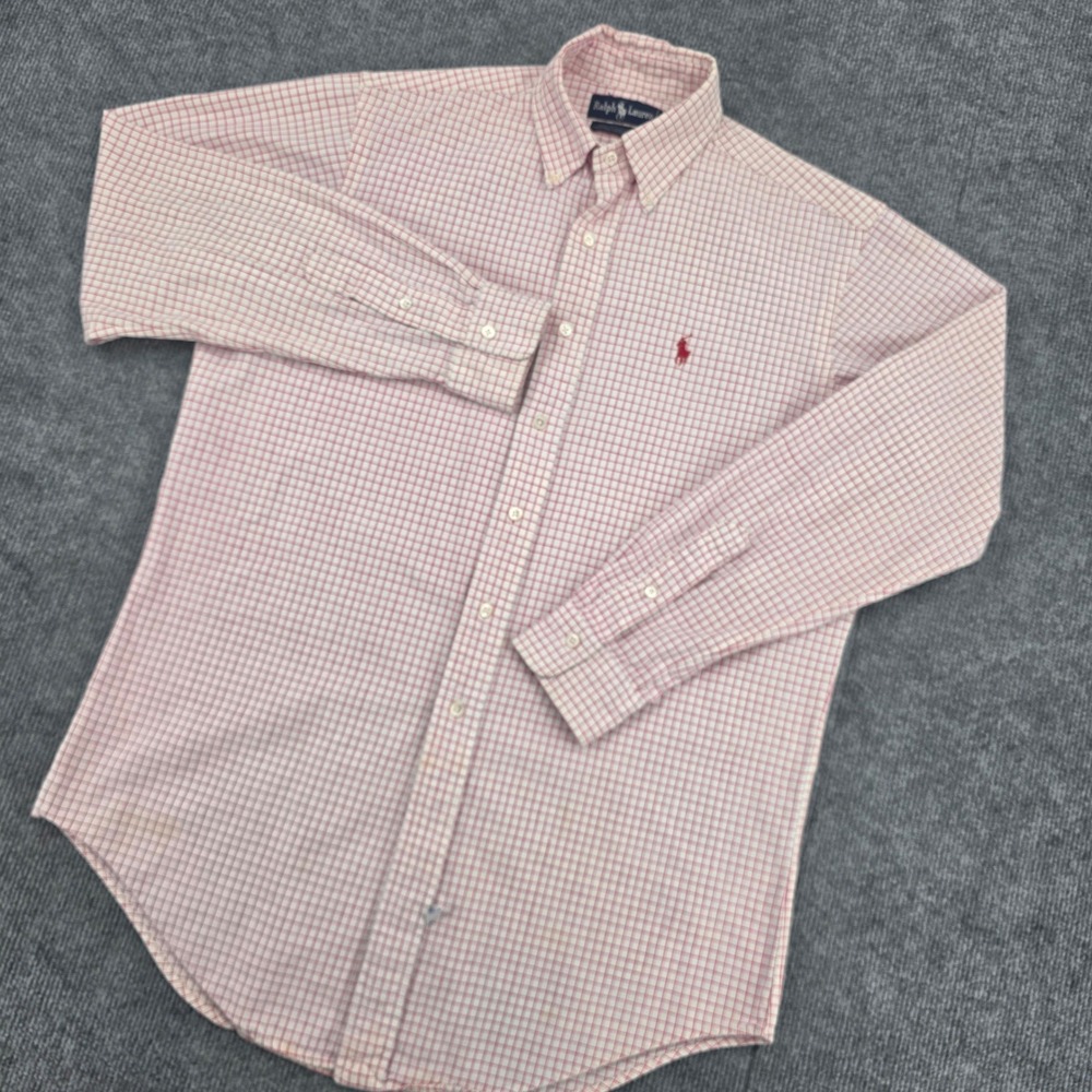 Ralph Lauren Mens M Pink White Tattersall Check Hand Woven Cotton Button Down